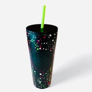 Starbucks Holiday 2021 Tumbler Green Paint Splatter 24 Oz Stainless Steel NEW